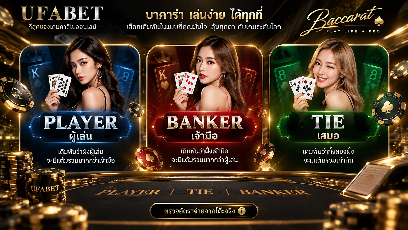 Player Banker Tie บาคาร่า UFA365 ตัวเลือกเดิมพันหลักและอัตราจ่าย