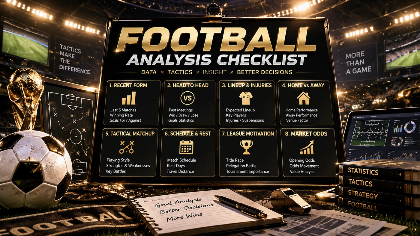 Checklist วิเคราะห์บอลวันนี้ ฟอร์ม H2H ผู้เล่น เหย้าเยือน แท็กติก โปรแกรม แรงจูงใจ และราคาตลาด