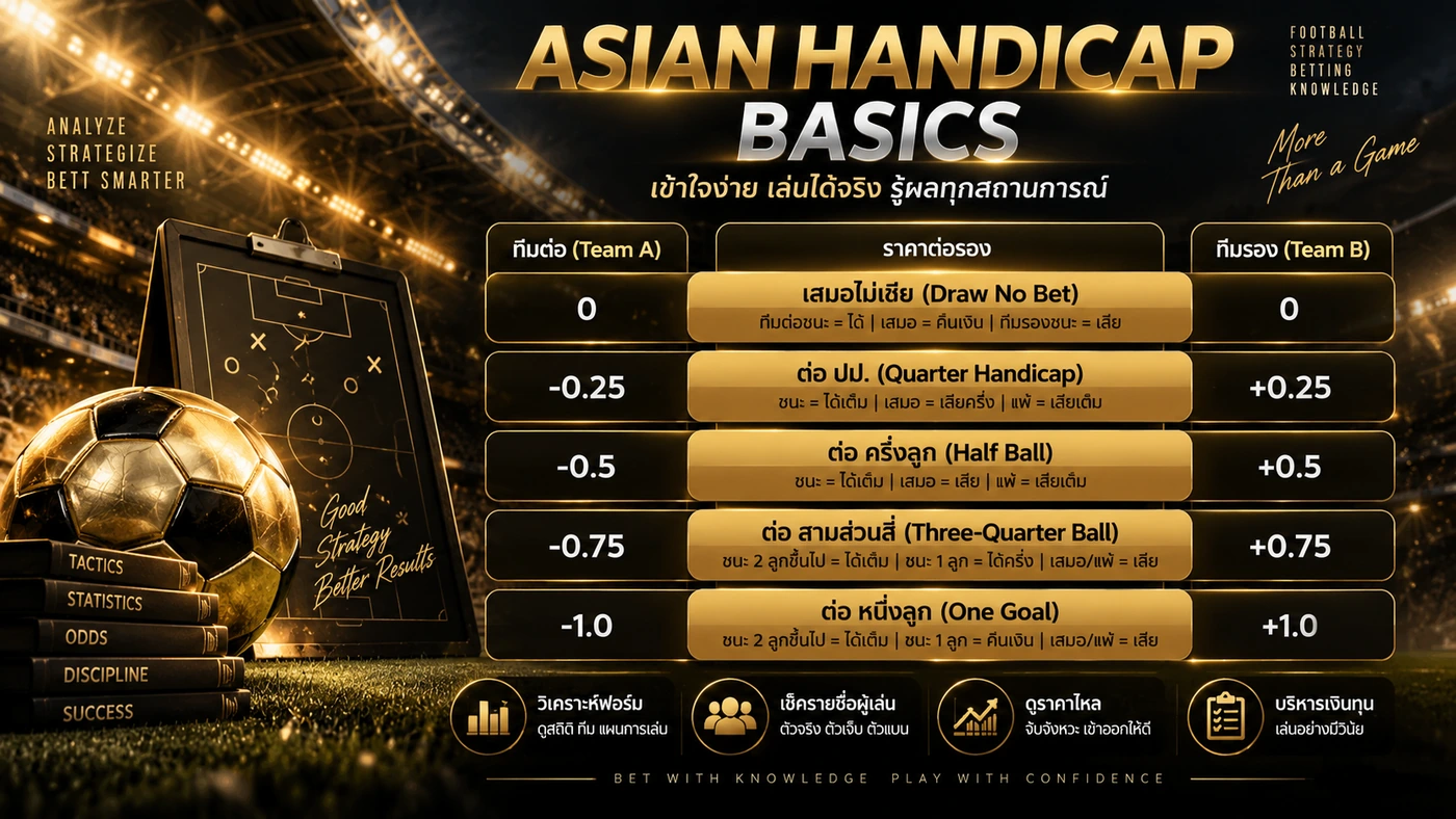พื้นฐาน Asian Handicap ทีมต่อทีมรอง เสมอ ปป ครึ่งลูก 0.75 และหนึ่งลูก