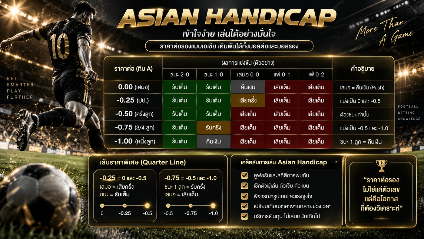Asian Handicap Settlement ตาราง Full Win Half Win Push Half Loss และ Full Loss