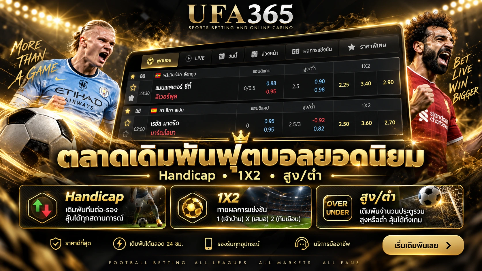 ตลาดเดิมพันฟุตบอล UFA365 Handicap 1X2 และสูงต่ำ
