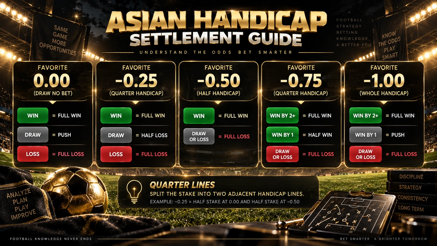 Asian Handicap Settlement 0 0.25 0.5 0.75 และ 1.0 Full Win Half Win Push Half Loss