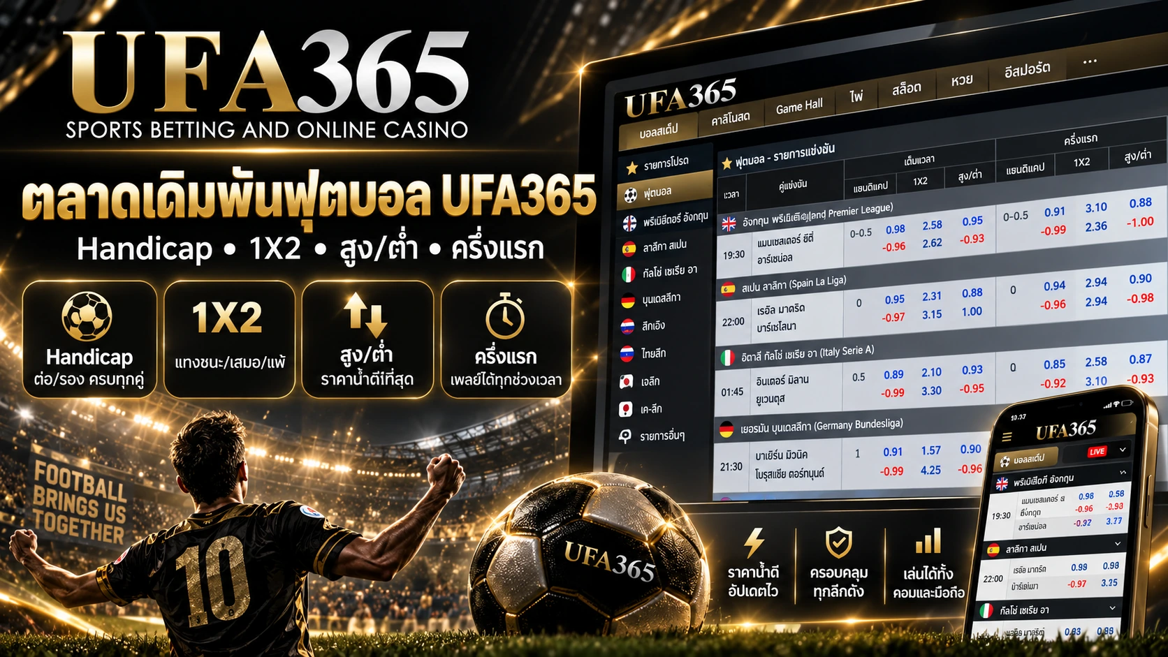 ตลาดราคาบอล UFA365 Handicap 1X2 สูงต่ำ และครึ่งแรก