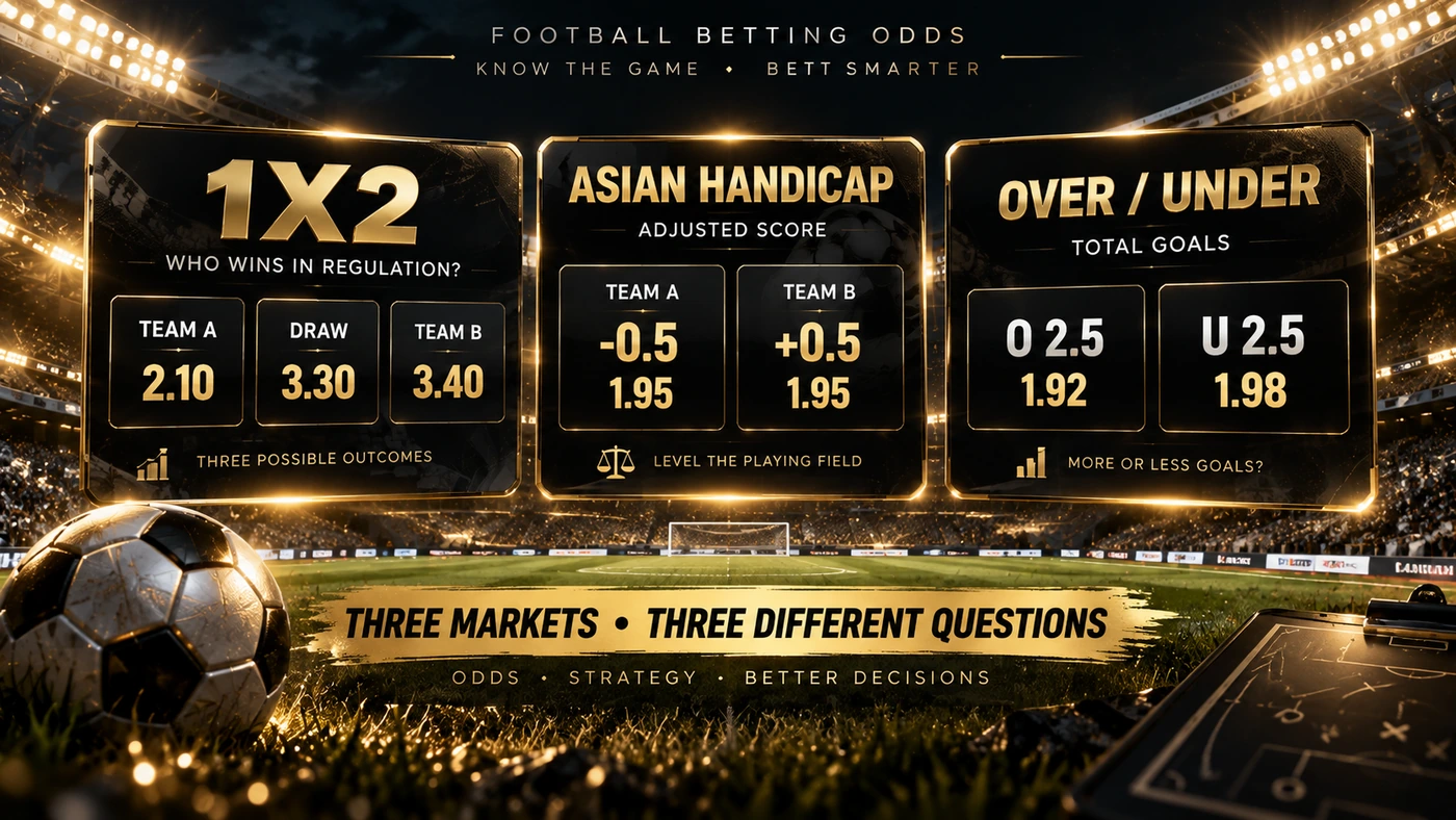 ตลาดฟุตบอล 1X2 Asian Handicap และ Over Under พร้อมตัวอย่างราคา