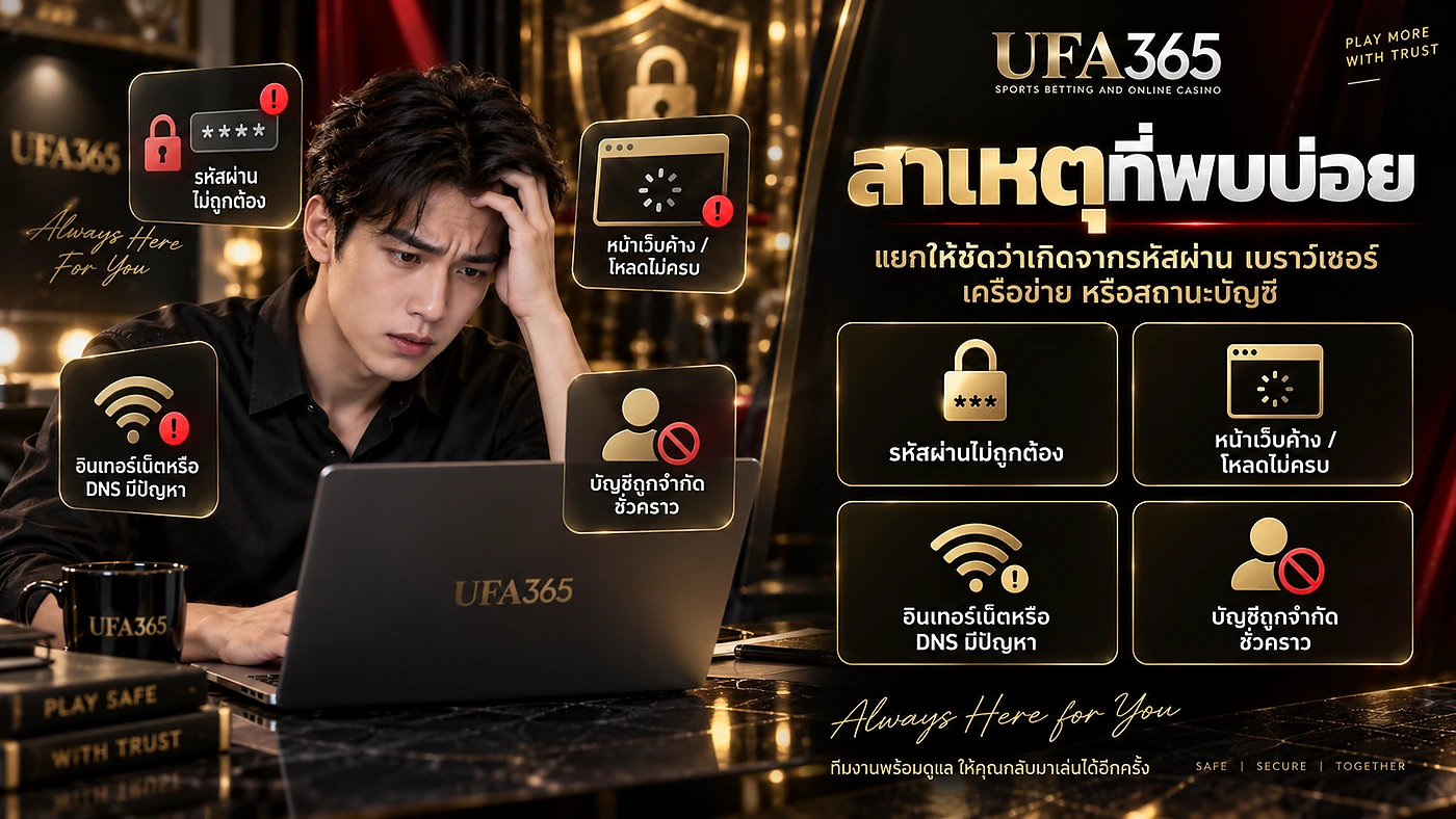 สาเหตุ UFA365 เข้าสู่ระบบไม่ได้ รหัสผ่าน Browser เครือข่าย และบัญชี