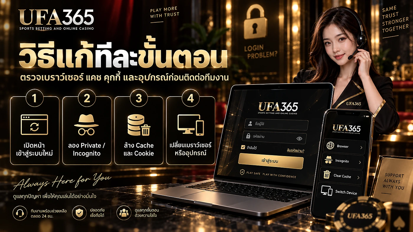 วิธีแก้ UFA365 เข้าไม่ได้ ตรวจ Browser Cache Cookie DNS และอุปกรณ์