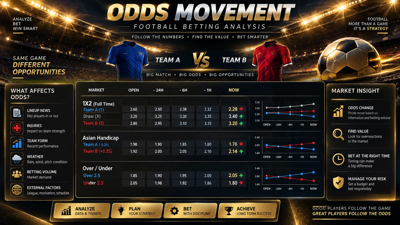 ราคาไหลบอลจาก Opening Odds ถึง Current Odds ในตลาด 1X2 Handicap และ Over Under
