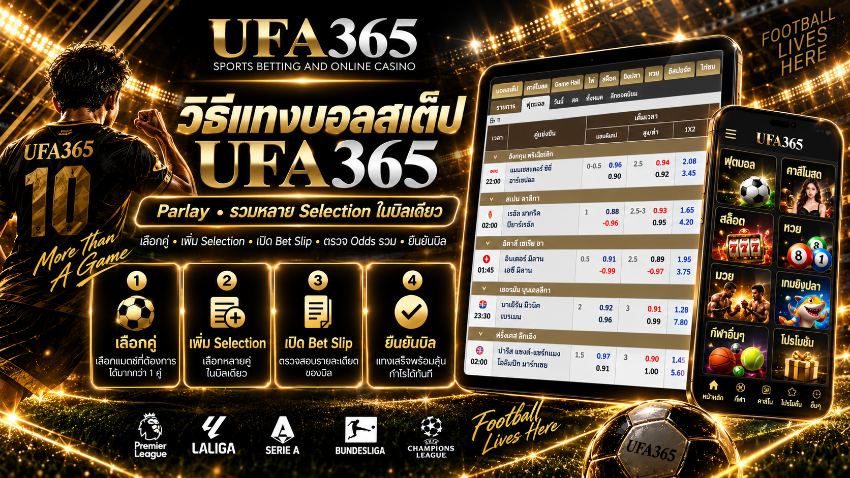 วิธีแทงบอลสเต็ป UFA365 ตั้งแต่เลือกคู่ถึงตรวจ Bet Slip