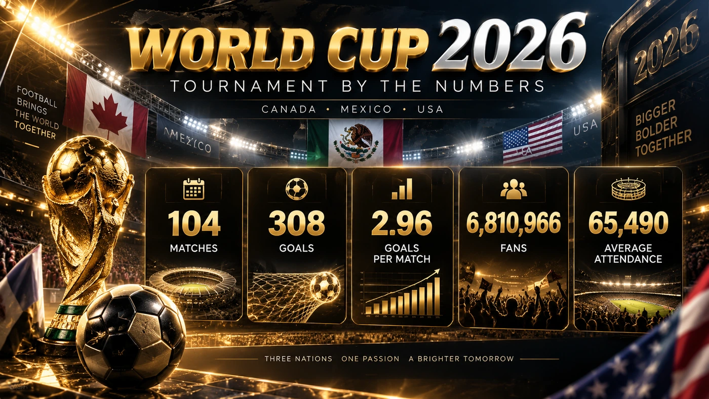 สถิติฟุตบอลโลก 2026 104 นัด 308 ประตู 2.96 ประตูต่อเกม ผู้ชม 6810966 คน